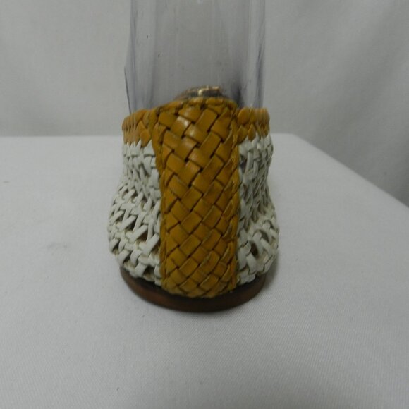 Tory Burch Chelsea Leather Woven Logo flats slides mustard white Size Sz 8.5 - Picture 9 of 13